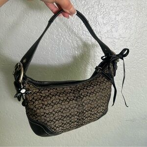 SOLD Coach Black Canvas Signature SoHo Jacquard Leather Small Mini Hobo Y2K